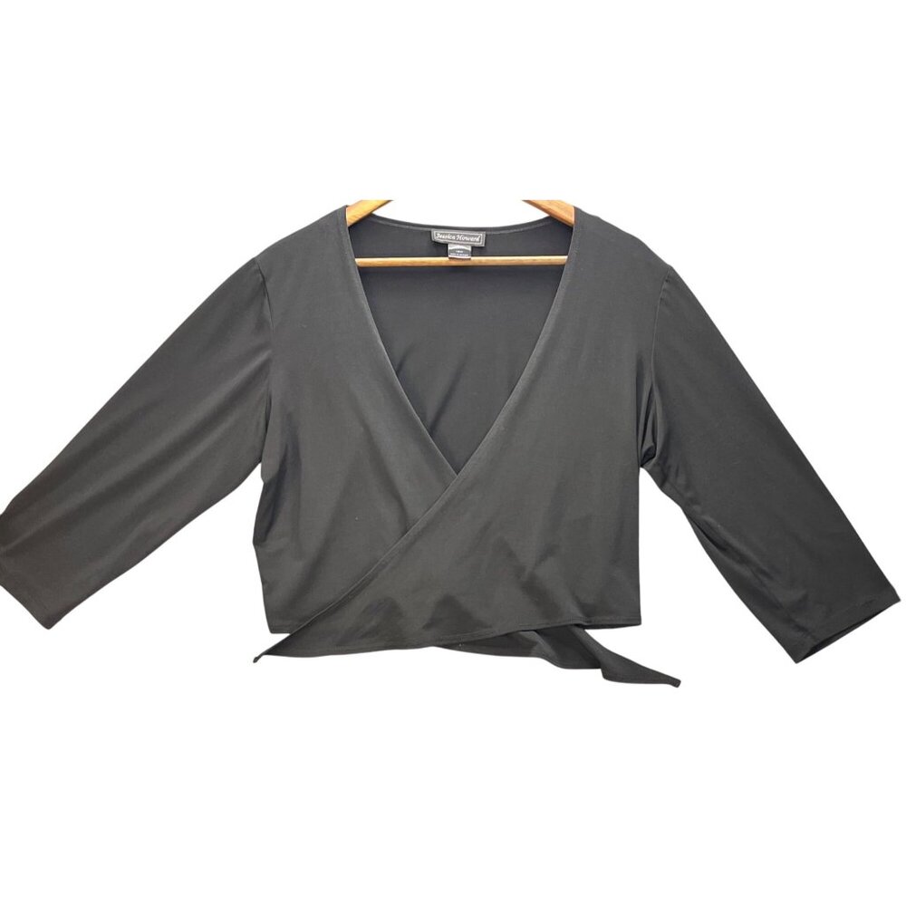 Jessica Howard Black Wrap Jacket 16W Polyester Spandex Blend